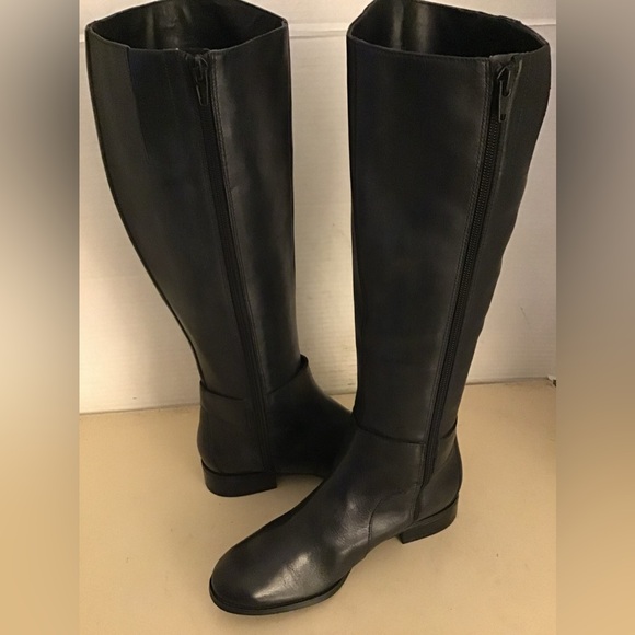 Nine West women black leather tall knee high riding boots US 5.5 - Picture 7 of 12